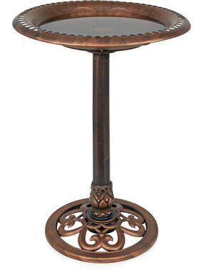 Elegant 28" Bronze Outdoor Pedestal Birdbath with Scrollwork Base & Ground